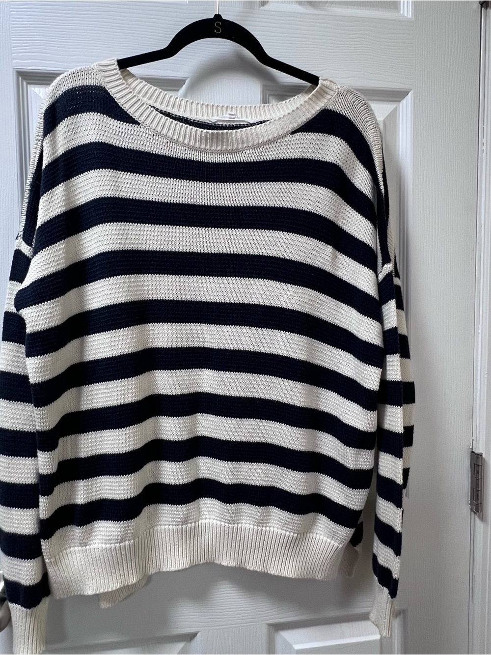 Emerson Fry Carolyn Sweater Organic Cotton, Ivory Navy Blue Nautical Size S - Picture 2 of 10